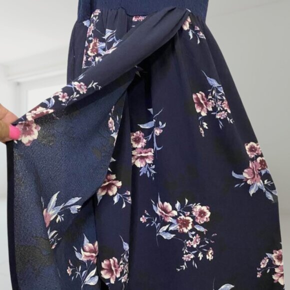 Lildy Navy Floral Smocked Maxi Dress NWT L/XL Boho Cottagecore Garden Party - Picture 5 of 10